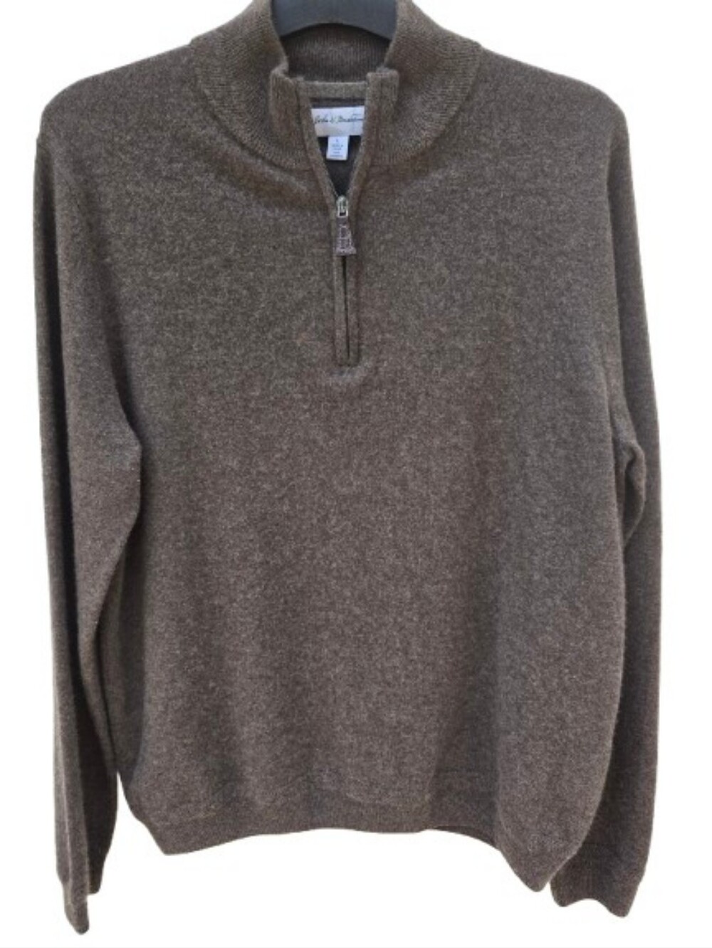 John W. Nordstrom Mens Cashmere 1/4 Zip Long Sleeve Brown Sweater Large Preppy